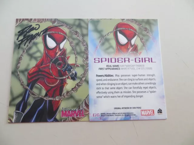 2008 Women Of Marvel Spider-Girl Card Signed Ron Frenz Art, With Poa