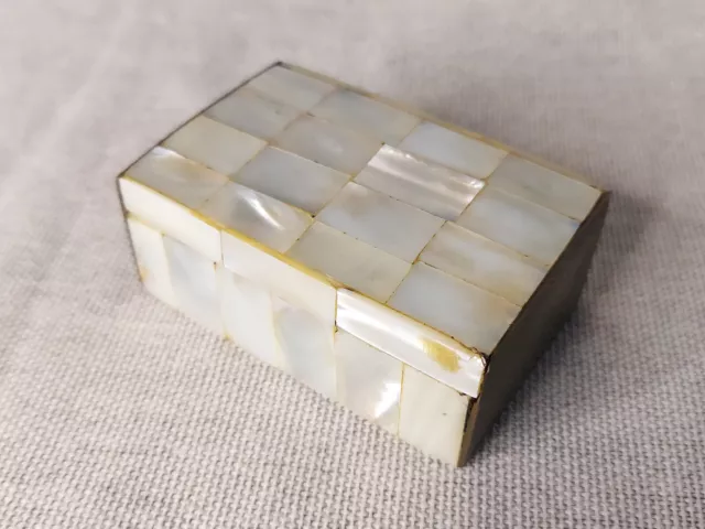 Vintage Mother Of Pearl & Brass Hinged Trinket Box