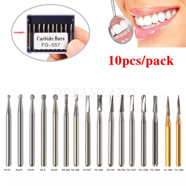 10 Pcs Dental Tungsten Steel Carbide Burs Drills FG For High Speed Handpiece