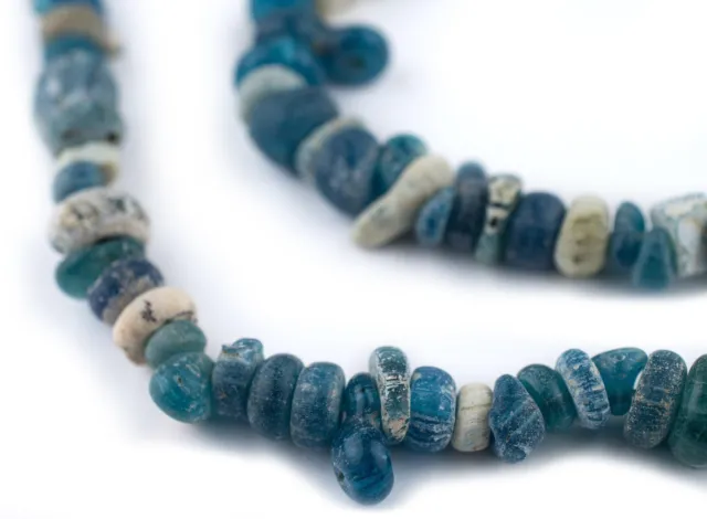 Blue Ancient Djenne Nila Glass Beads 8mm Ghana African Disk 24-26 Inch Strand