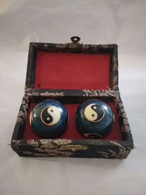 Chinese Chiming Exercise Stress Baoding Balls Relaxation Therapy Blue Ying Yang
