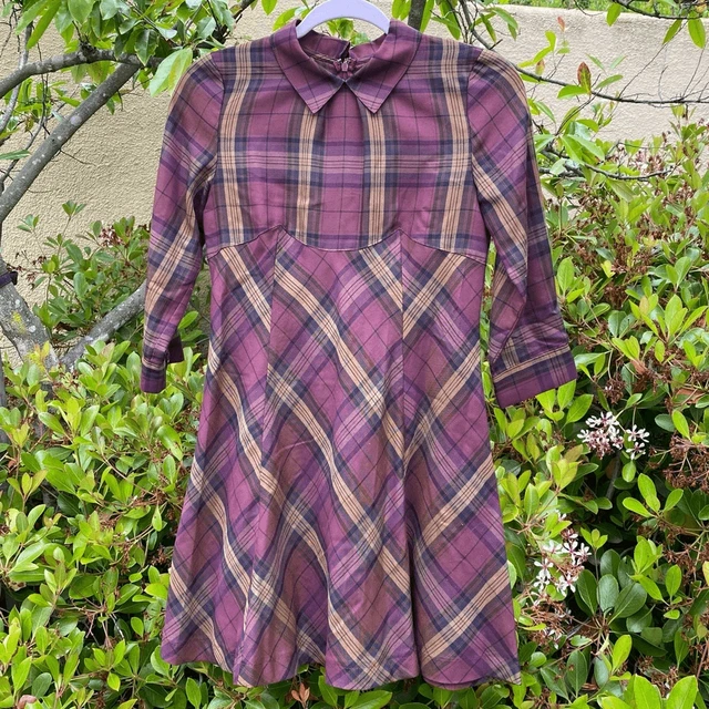 Jill Stuart Women's Plaid Cranberry Baby Doll Dress Peter Pan Collar Size 2 EUC!