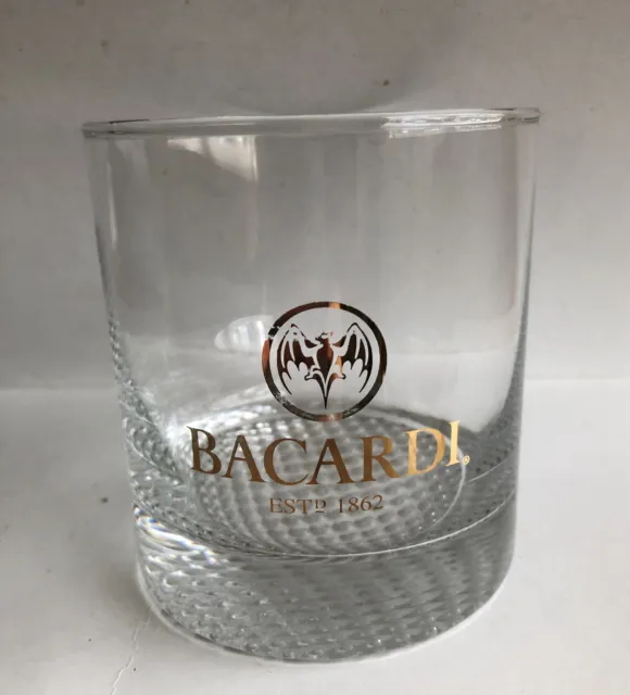 Bacardi 1862 Rum Rocks Glass Gold logo 3' x 3 1/2" Textured Bottom