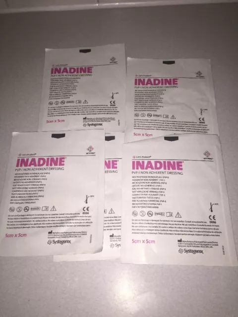 Inadine  5cm x 5cm Non Adherent iodine dressings x5