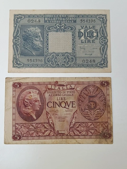 Luogotenenza Lotto Due 5 Lire Elmata 1944 E 10 Lire Giove 1944