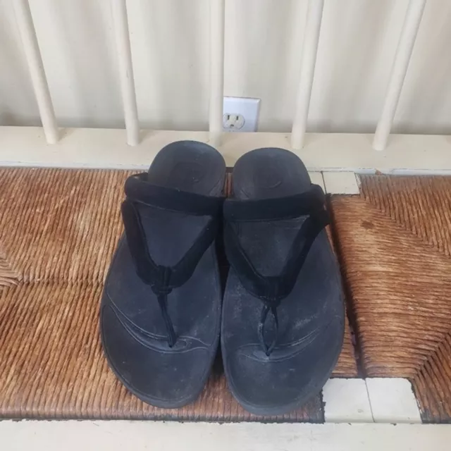 FitFlop Whirl Black Thong Microfiber Sandals Womans sz 10