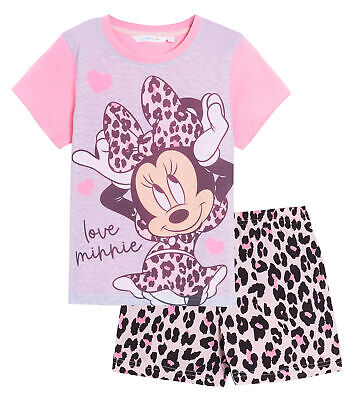 Girls Minnie Mouse Short Pyjamas Disney Kids Shortie Pjs 2 Piece Nightwear Set