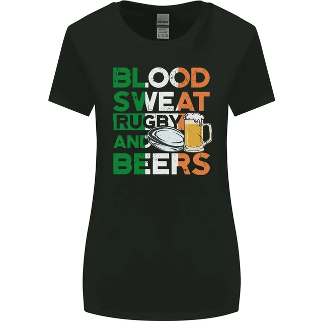 Blood Sweat Rugby and Beers Ireland Funny Womens Wider Cut T-Shirt