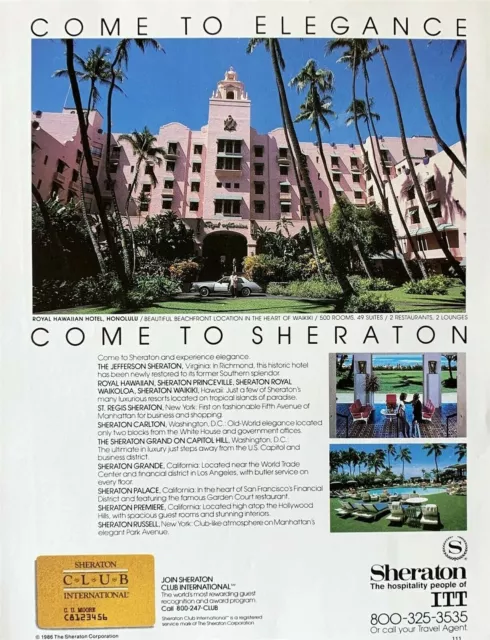 1986 SHERATON Hotel Honolulu Hawaii Come to Elegance Vintage PRINT AD