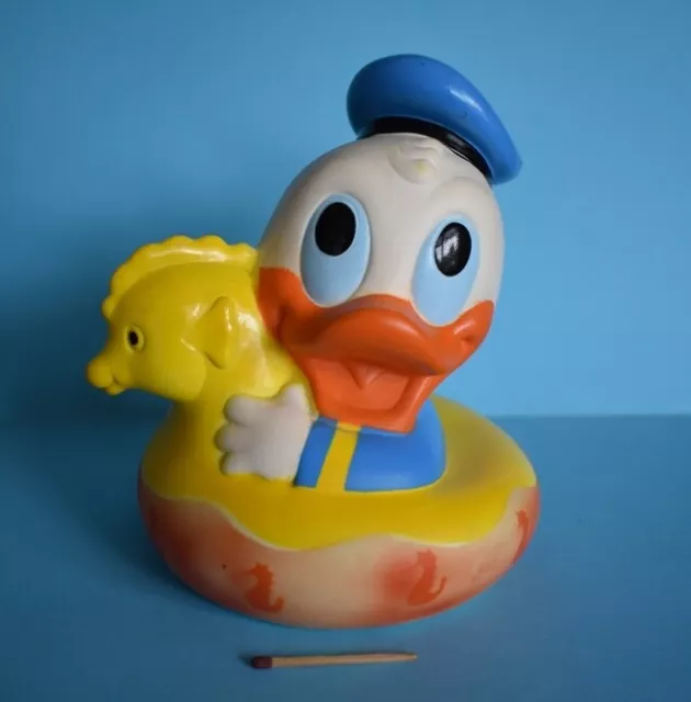 1985 Disney Quietscher 15 cm Donald Duck Schwimmreifen Gummi Quietsch Tier Ente