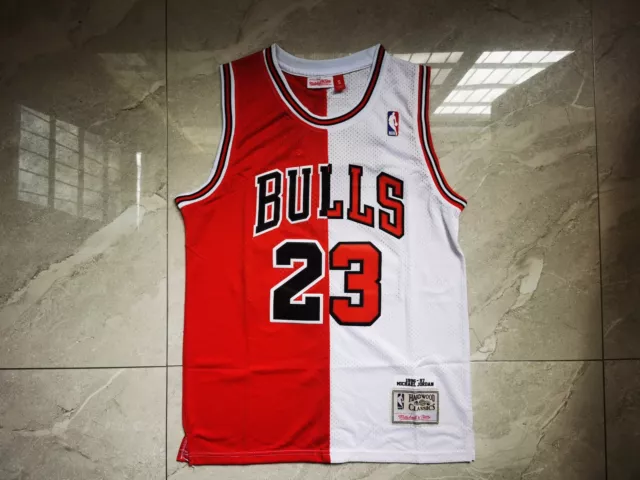 Rétro Maillot de Basket Michael Jordan #23 Chicago Bulls Cousu Blanc +Rouge 3