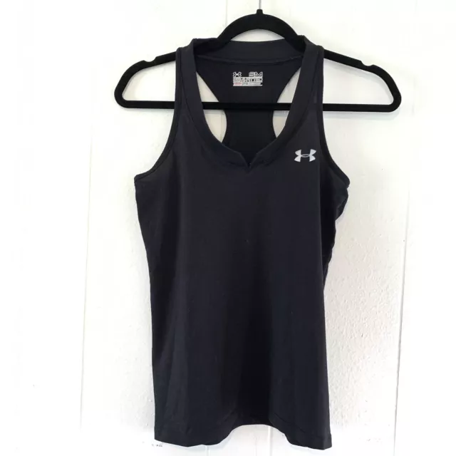 Under Armour Womens Small Tank Top Black Racerback V Neck Semi Fitted Athletic