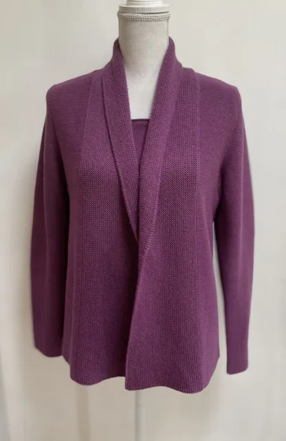 EUC Eileen Fisher 100% merino wool tank top cardigan sets size M mauve