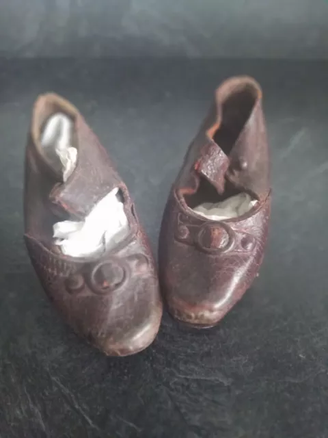 Antique Pair of tiny Victorian Child's Leather and Wooden hobnail Clogs Shoes