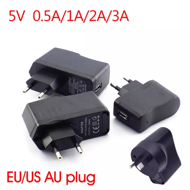 AC DC 5V 0.5A 1A 2A 3A USB power Supply plug Charger port EU AU adapter