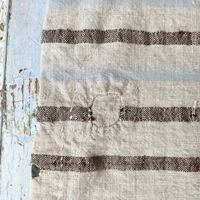 Striped grain sack European linen distressed patched rustic feed sack grainsack