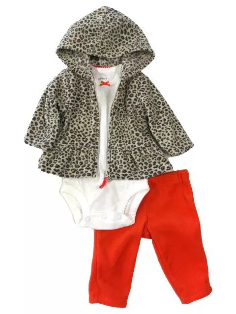 Carters Infant Girls 3 Piece Set Fleece Leopard Print Hoodie Leggings Shirt