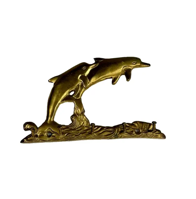 Vintage Brass Dolphin Key Holder Hook Metal Wall Key Organizer Made in India