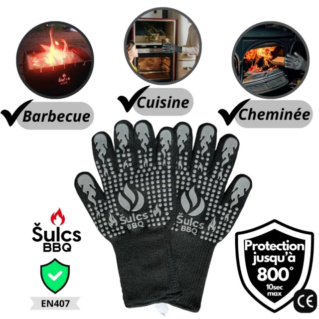Šulcs BBQ - Gants De Protection Anti Chaleur pour Barbecue, Poêle à bois et Four