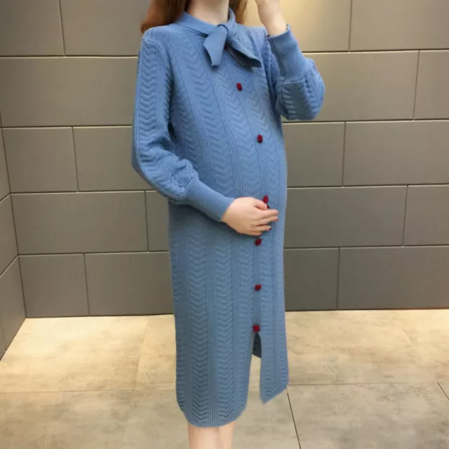 Embarazada Mujeres Maternidad Jumper Vestido Suéter Prendas de punto Elástico Moño Otoño