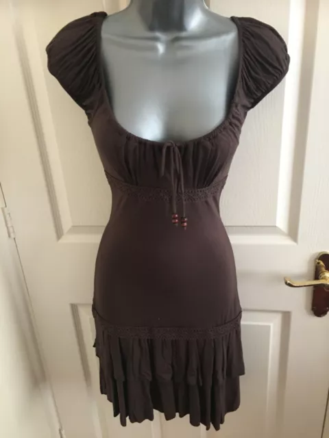 Jane Norman vintage Y2K brown gypsy boho milkmaid ra ra dress size 10(8) VGC