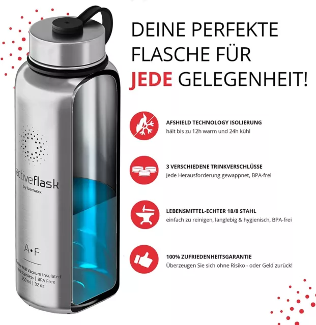 BeMaxx Trinkflasche Edelstahl ACTIVE FLASK 950ml Wasserflasche Thermosflasche si