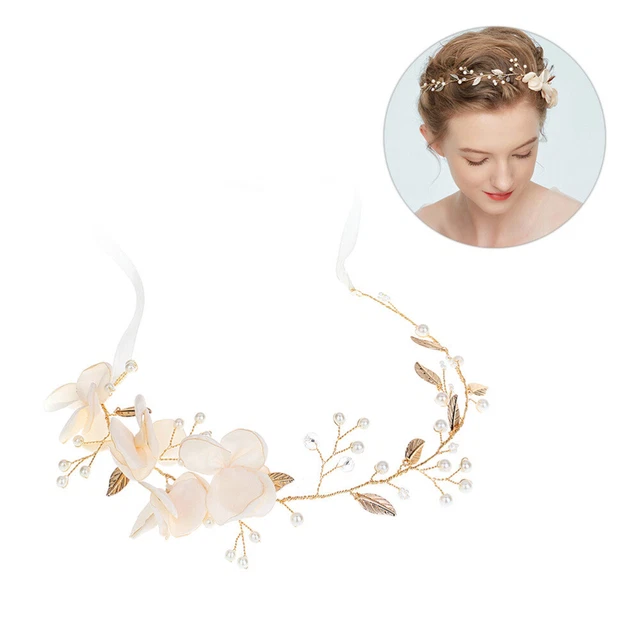 Fascia Fascia Fascia Fascia Beige Perle Fiori Sposa Foglie Dorate