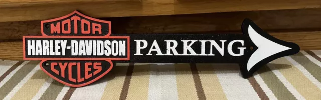 Harley-Davidson Motorcycle Parking Cast Iron Sign Arrow Vintage Style Wall Decor