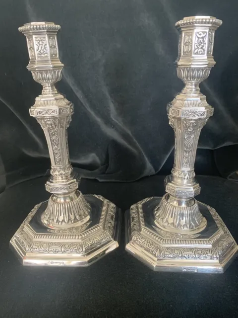 Set of 2 Antique Silverplate Christofle Louis Duperie French Candlesticks