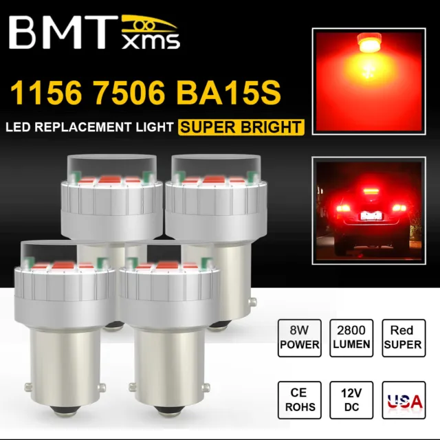 4x 1156 7506 LED Brake Tail Parking Light Bulbs Red For VW Audi BMW Mercedes