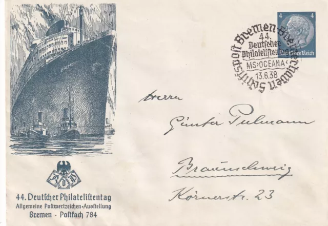 DR Privatumschlag PU 128 D1 - Philatelistentag Bremen 1938