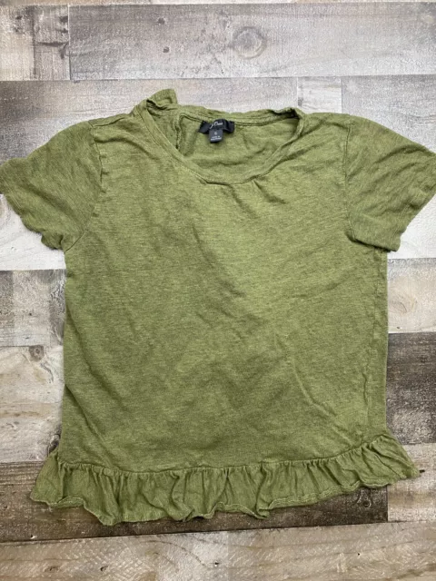 J. Crew Womens Olive Green Ruffle Back Top Small Short Sleeve Lightweight Soft