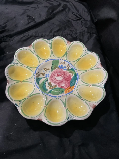 vintage italian pottery floral glazed 9 in egg plate