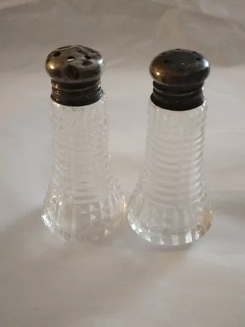 Vintage Sterling Silver Glass Salt Pepper Shaker Set