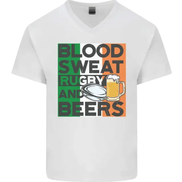 T-shirt da uomo Blood Sweat Rugby and Beers Ireland divertente collo a V cotone 3