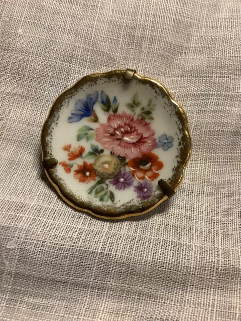 Limoges Miniature Floral Plate Pin For Bisque ~ Porcelain Doll Wear ~ Display