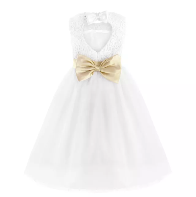 Robe fille princesse dentelle mariage robe de fête fille de fleur robes blanc 2