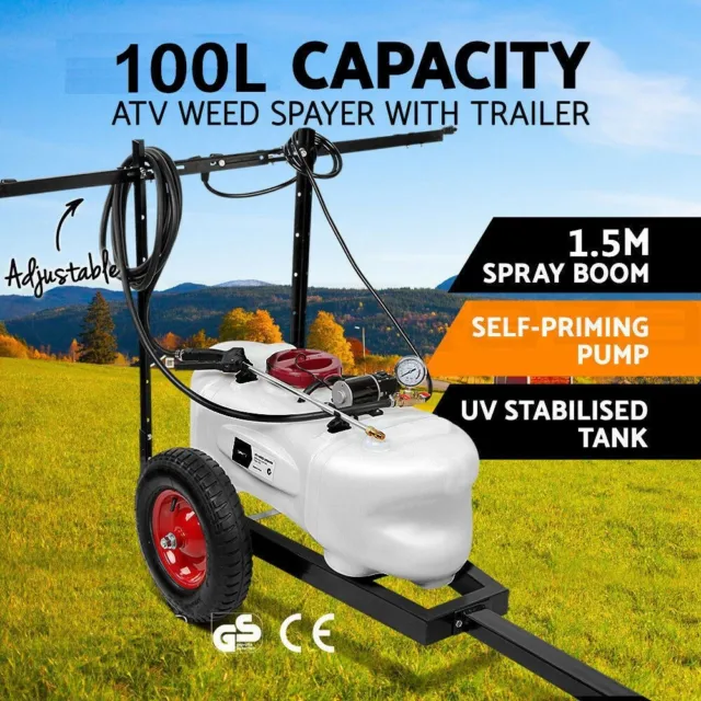 100L ATV WEED SPRAYER 1.5M Boom ATV Trailer Spot Adjust BOOM Spray Garden Farm
