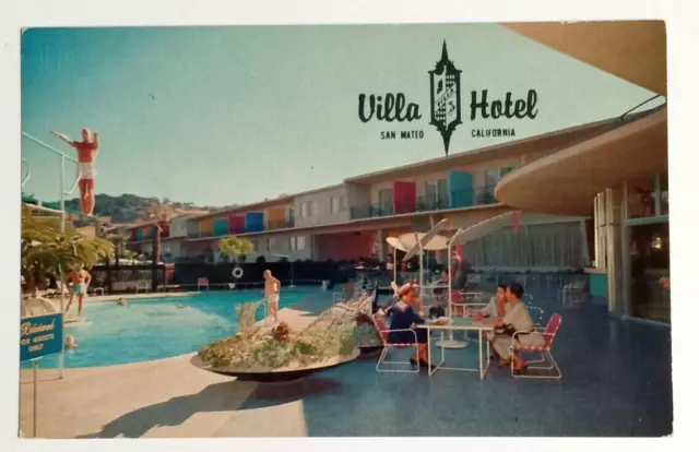 Villa Hotel Glamorous New Pool View San Mateo California CA UNP Postcard c1950s