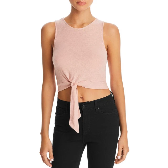 Comune Womens Laporte Pink Knot-Front Cropped Slub Tank Top Shirt L  8824