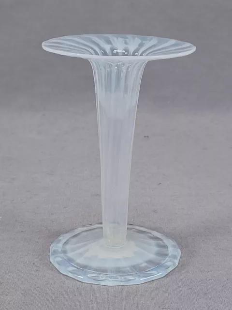 British Stourbridge Striped Opalescent 3 7/8 Inch Blown Glass Vase Circa 1890 3