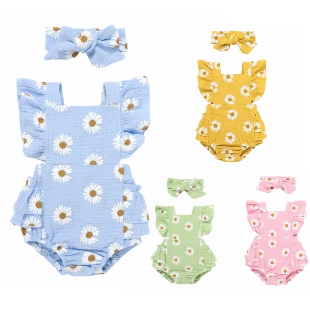 Infant Baby Girls Summer Clothes Set Floral Romper+Headband Casual Cool Clothing