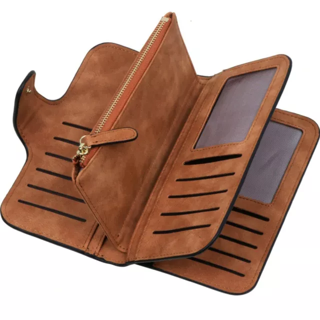 Women Bifold Wallet Checkbook Card Holder Leather Clutch Coin Purse Phone Bag