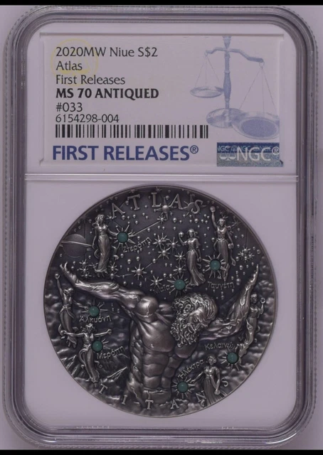 NGC MS70 Niue 2020 Atlas - Titans Gods Glow In The Dark 2oz Silver Coin