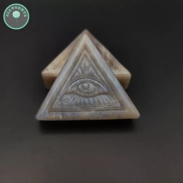 One Hand Carved Natural Moonstone Evil Eye Decor Crystal Healing 3.4cm x 3.9cm