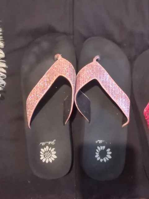 Set of 2 of Yellow Box Pink Sequin Flip Flops Size 8