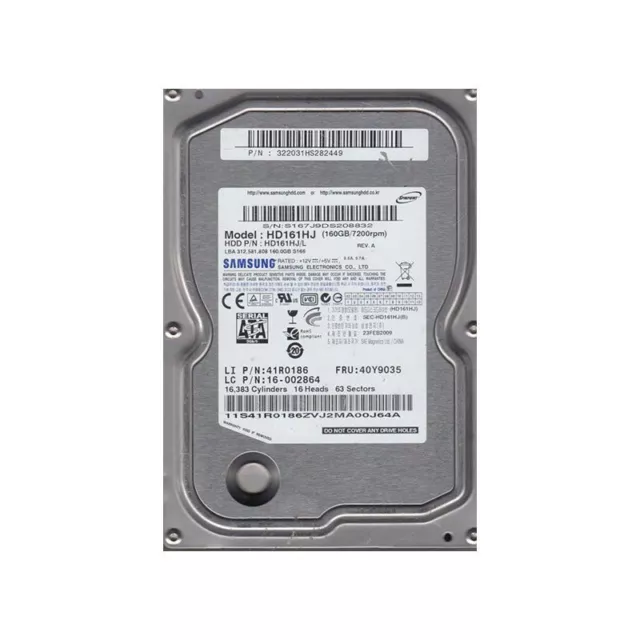 SAMSUNG HD161HJ 160GB 7200 RPM 8MB Cache SATA 3.0Gb/s 3.5" Hard Drive