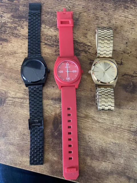 NIXON Minimal The Time Teller Watch Bundle of 3 - Black, Gold, Red