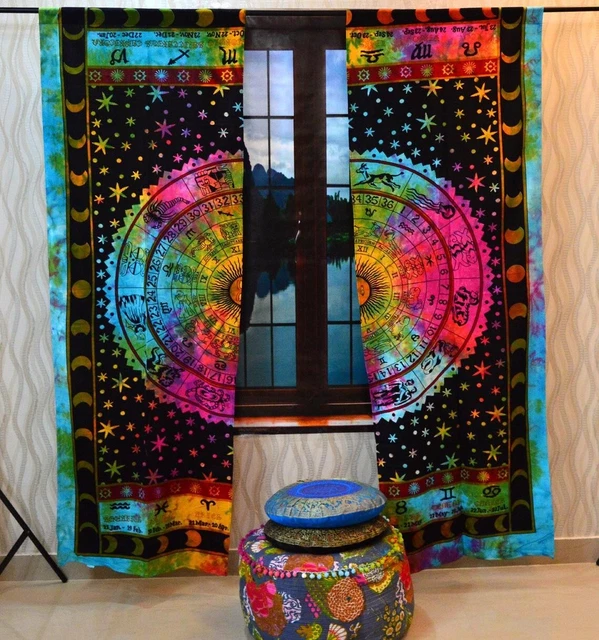 Cortinas de astrología de algodón hippie tapiz ventana decoración cenefas