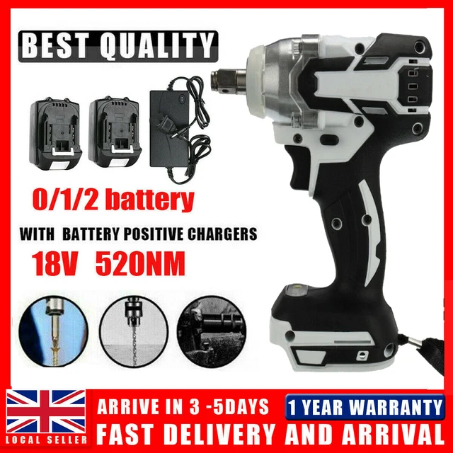 18V 520NM Torque Impact Wrench Cordless Brushless Nut Gun With 1/2 Battery UK